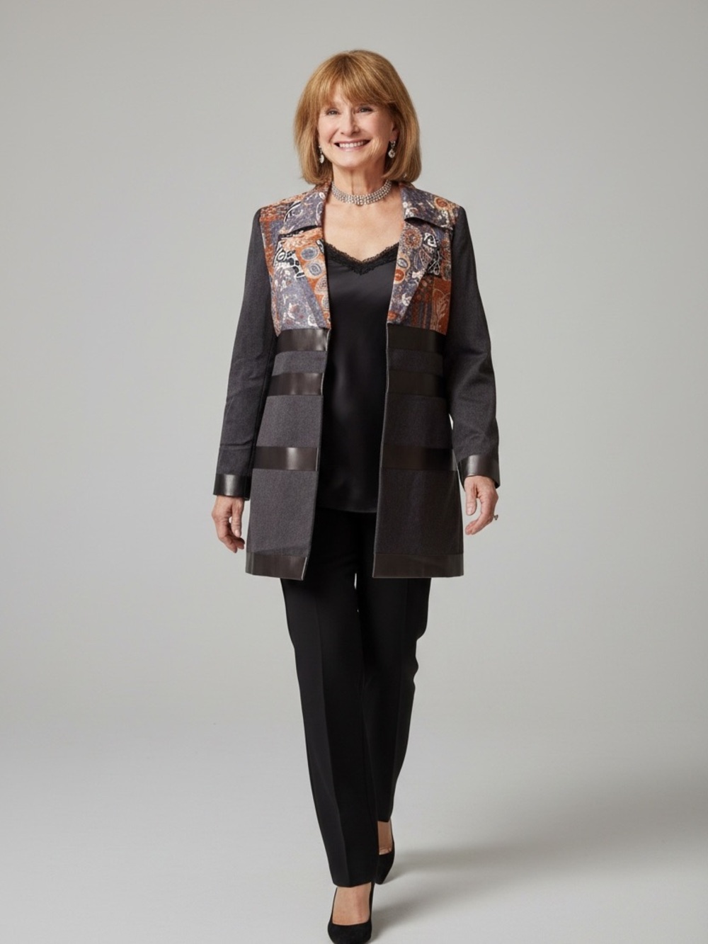 Vintage Claude Patrick Paris gray oversize patchwork tapestry long jacket art - Picture 2 of 8